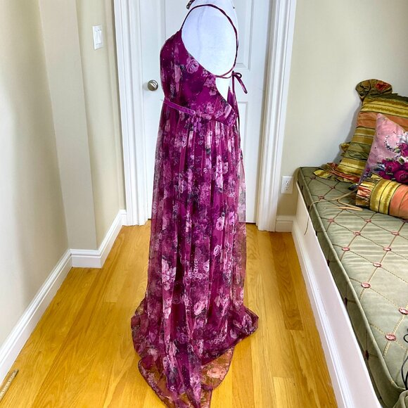 City Triangles Dress Y2K Formal Gown Purple Pink Floral Open Back Velvet (11) - Picture 3 of 9